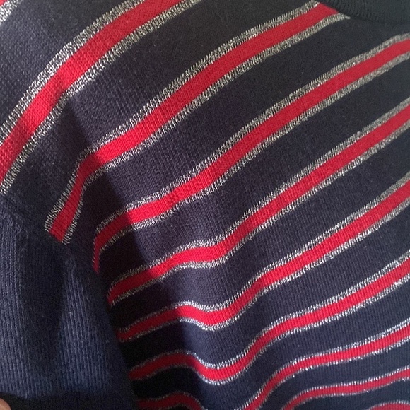 TALBOTS NAVY BLUE, RED,SILVER SPARKLE STRIPED SWEATER SIZE 3X. Holiday nautical - Picture 6 of 9